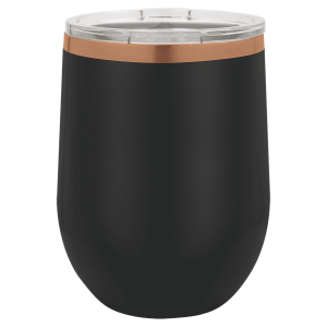 Polar Camel 12oz Black/Rose Gold  ION Plated Stemless Wine Tumbler