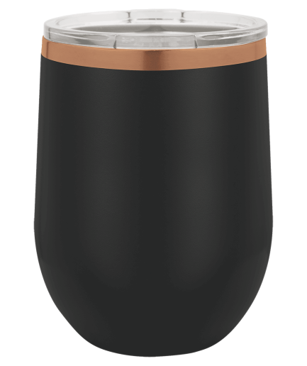 Polar Camel 12oz Black/Rose Gold  ION Plated Stemless Wine Tumbler